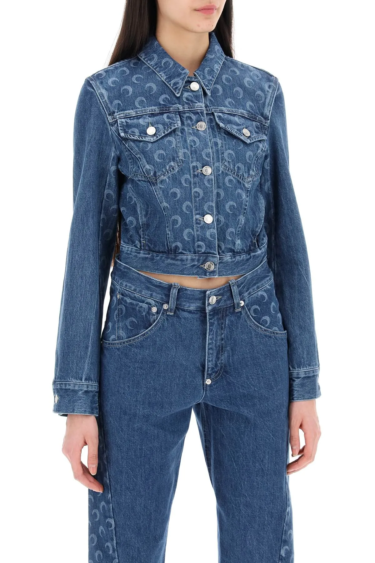 "denim regenerated all over moon jacket