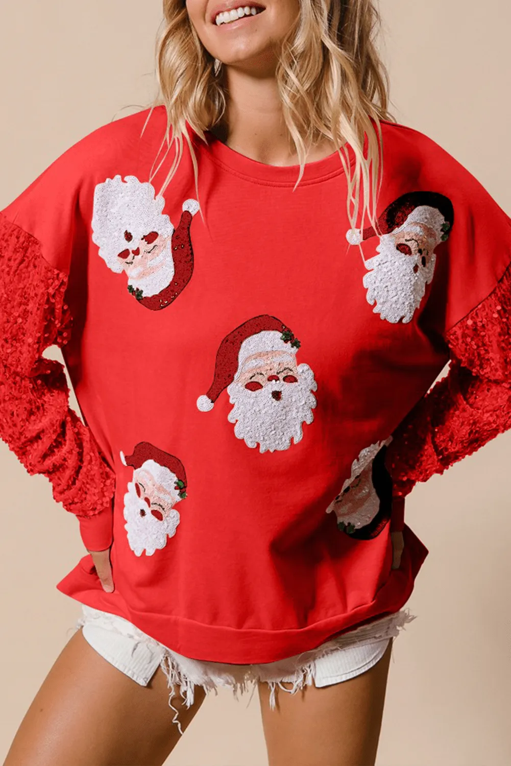 Red Sequin Santa Top