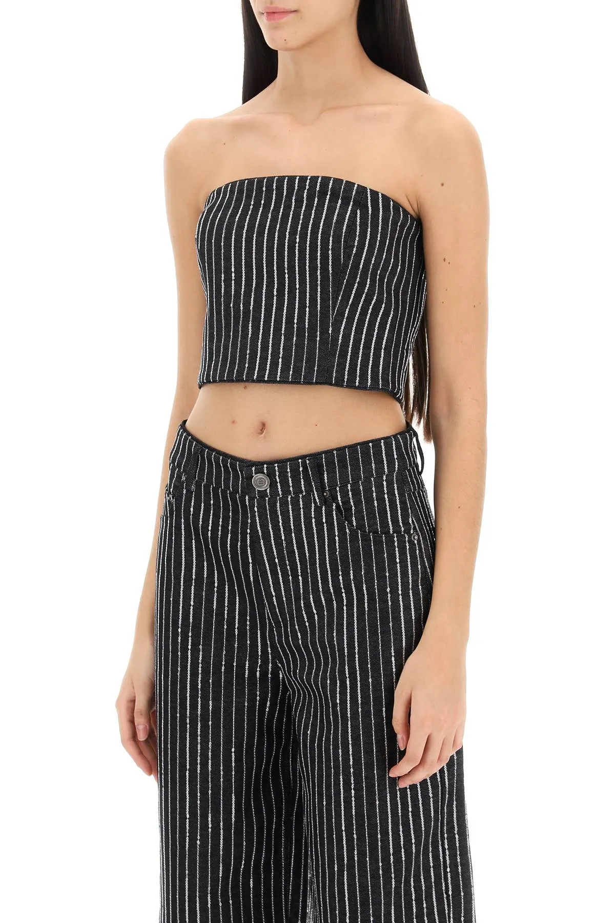 Rotate Cropped Top With Sequined Stripes