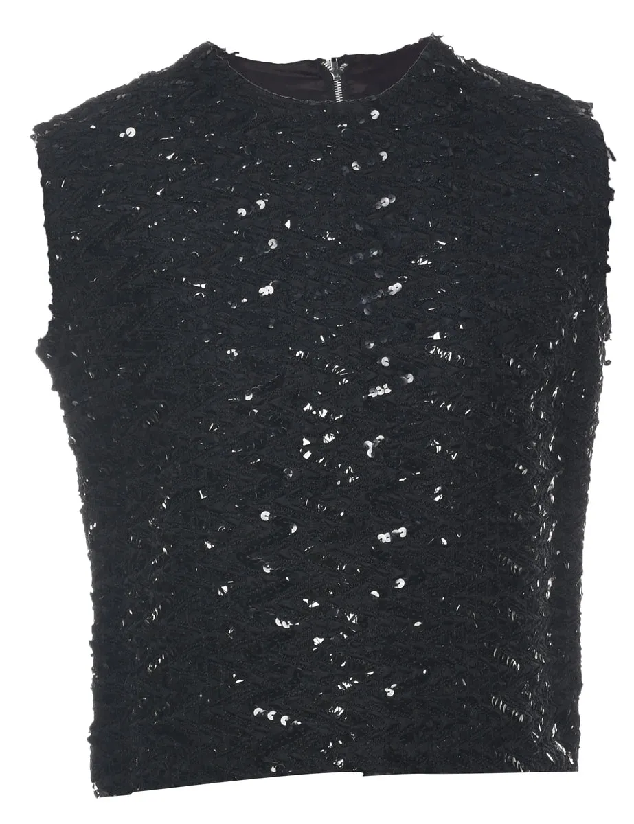 Sequined Black Party Top - M