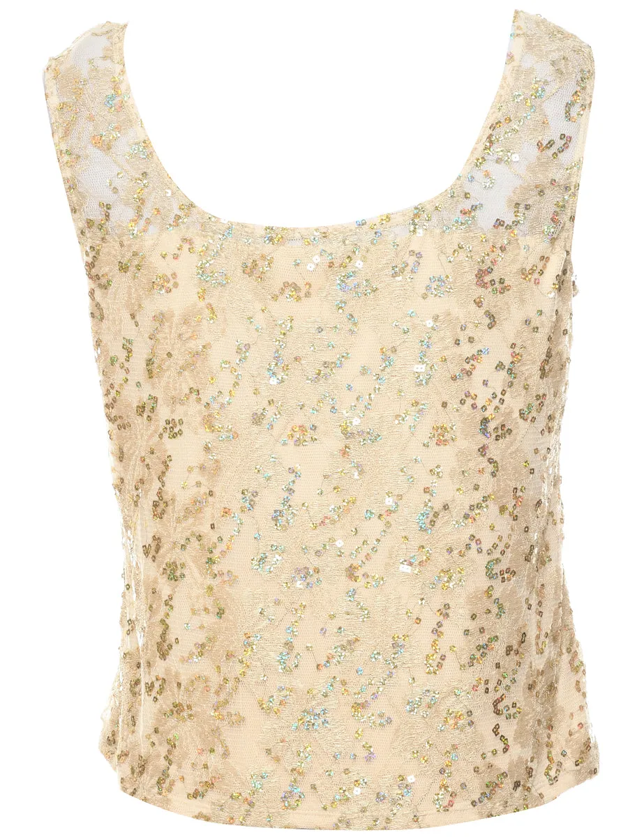 Sequined Gold Evening Top - M