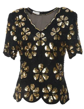 Sequined Silk Party Top - M