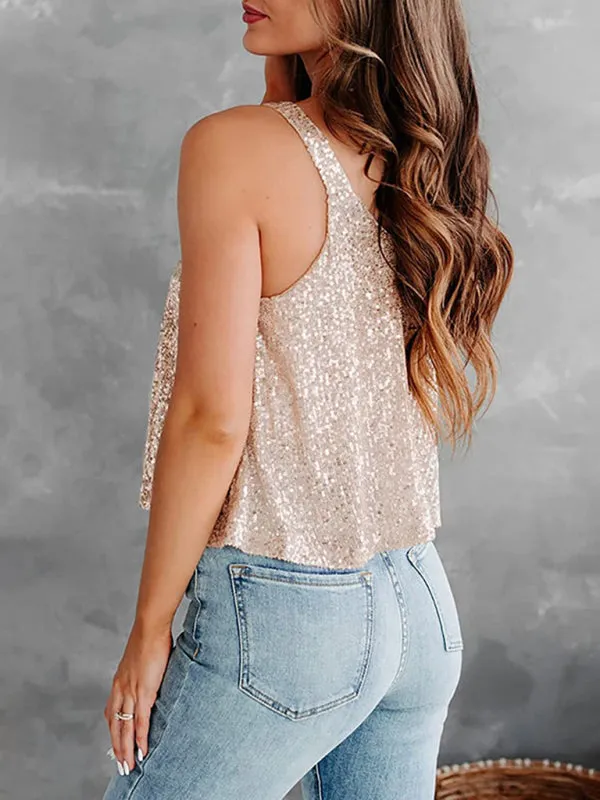 Sequined Sleeveless Blouse - Sparkle Cami Flowy Top