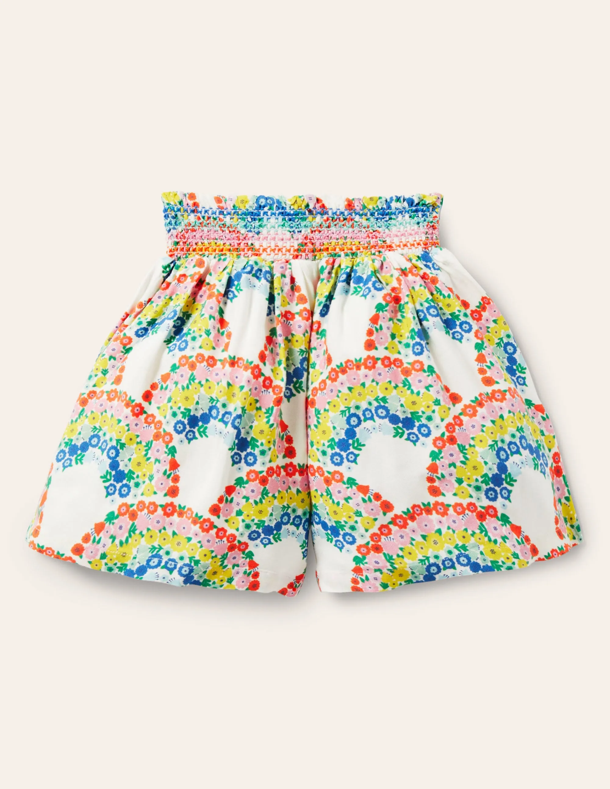 Shirred Waist Culottes-Multi Rainbow Floral