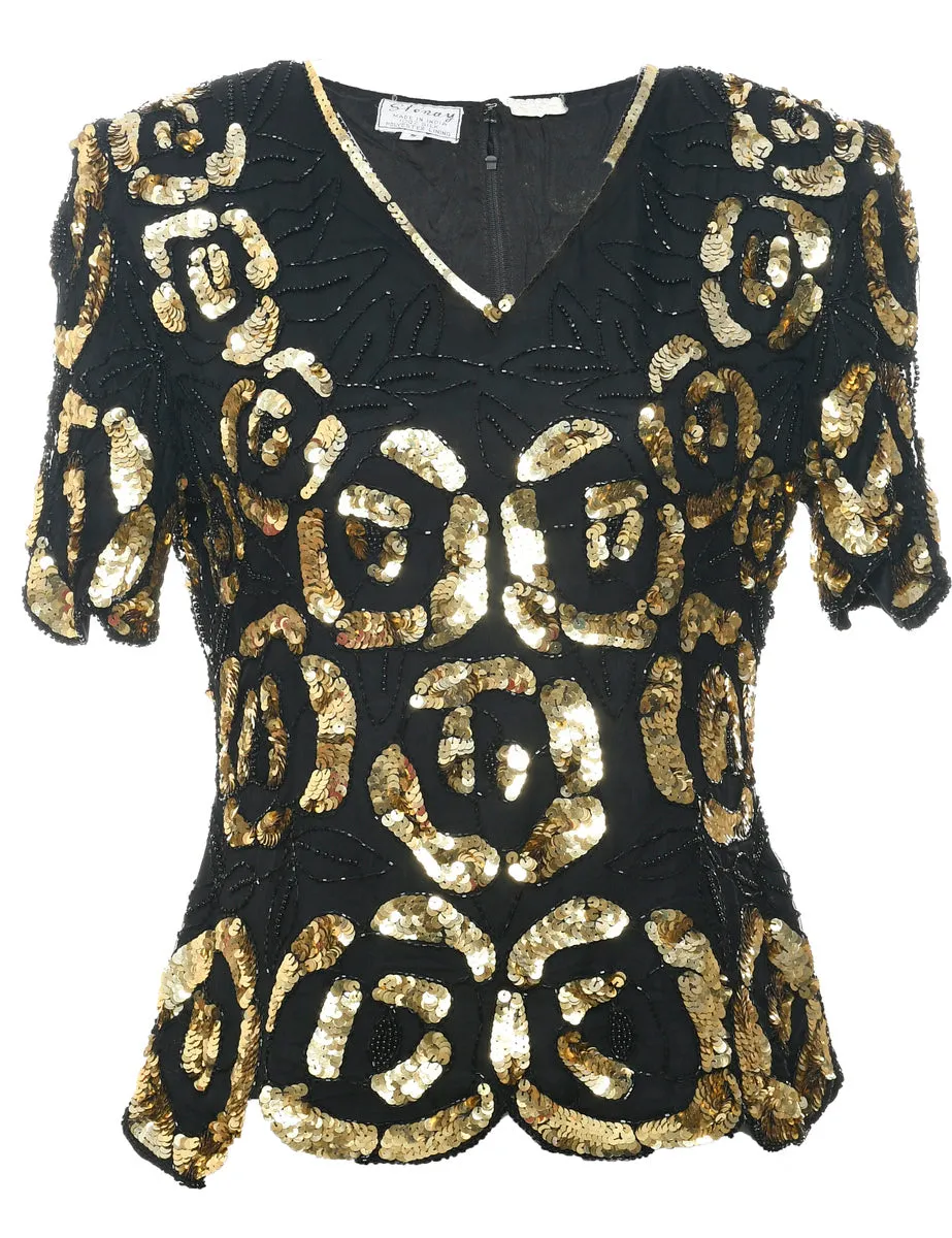 Silk Sequined Evening Top - S