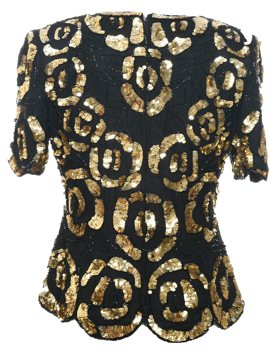 Silk Sequined Evening Top - S