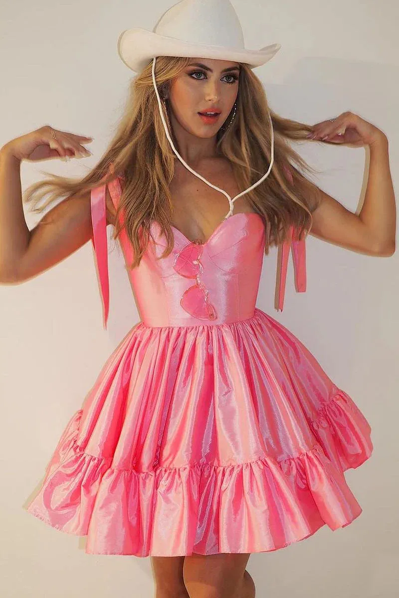 Simple Coral Satin Sweetheart Short Homecoming Dresses