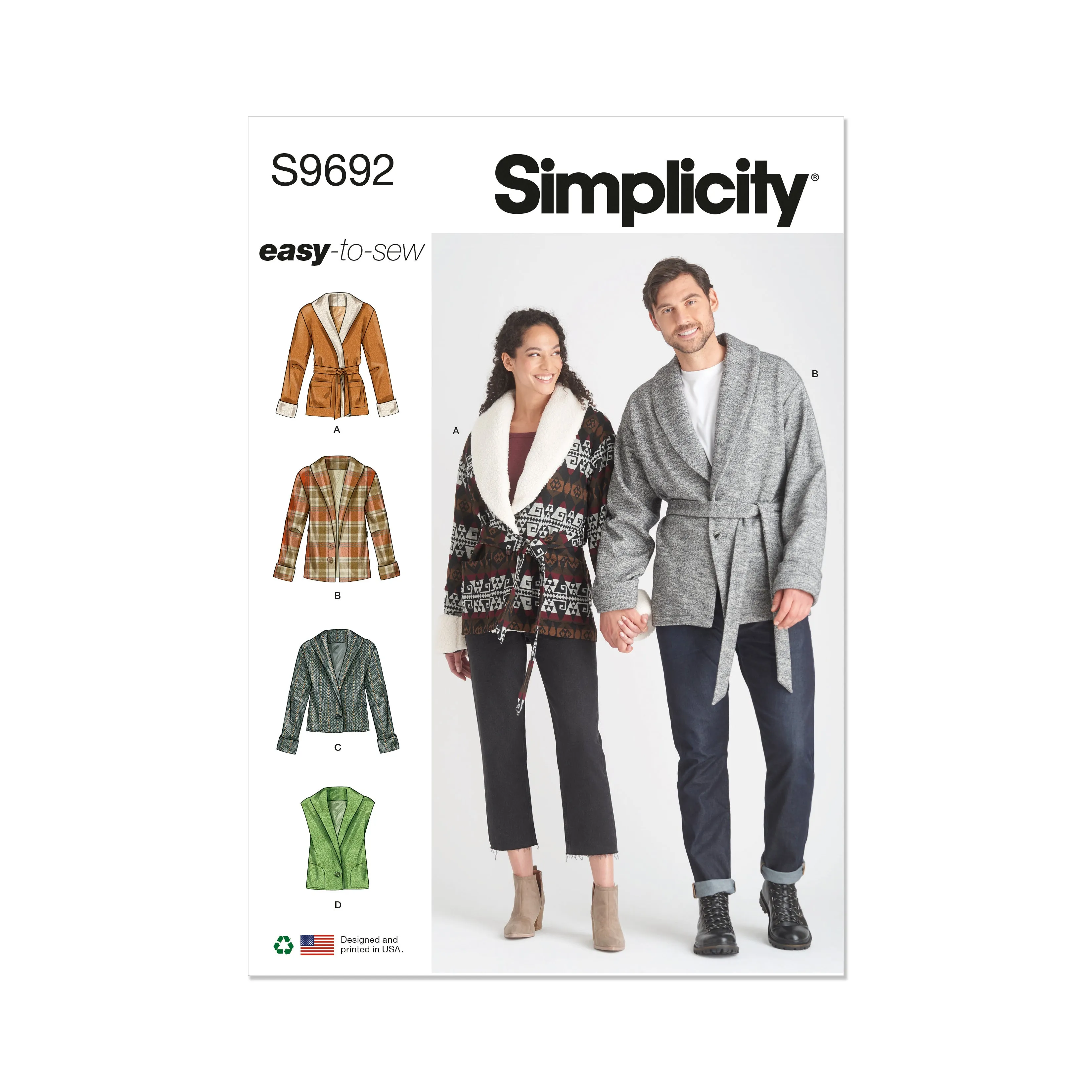 Simplicity pattern 9692 Unisex Jacket, Waistcoat, and Belt