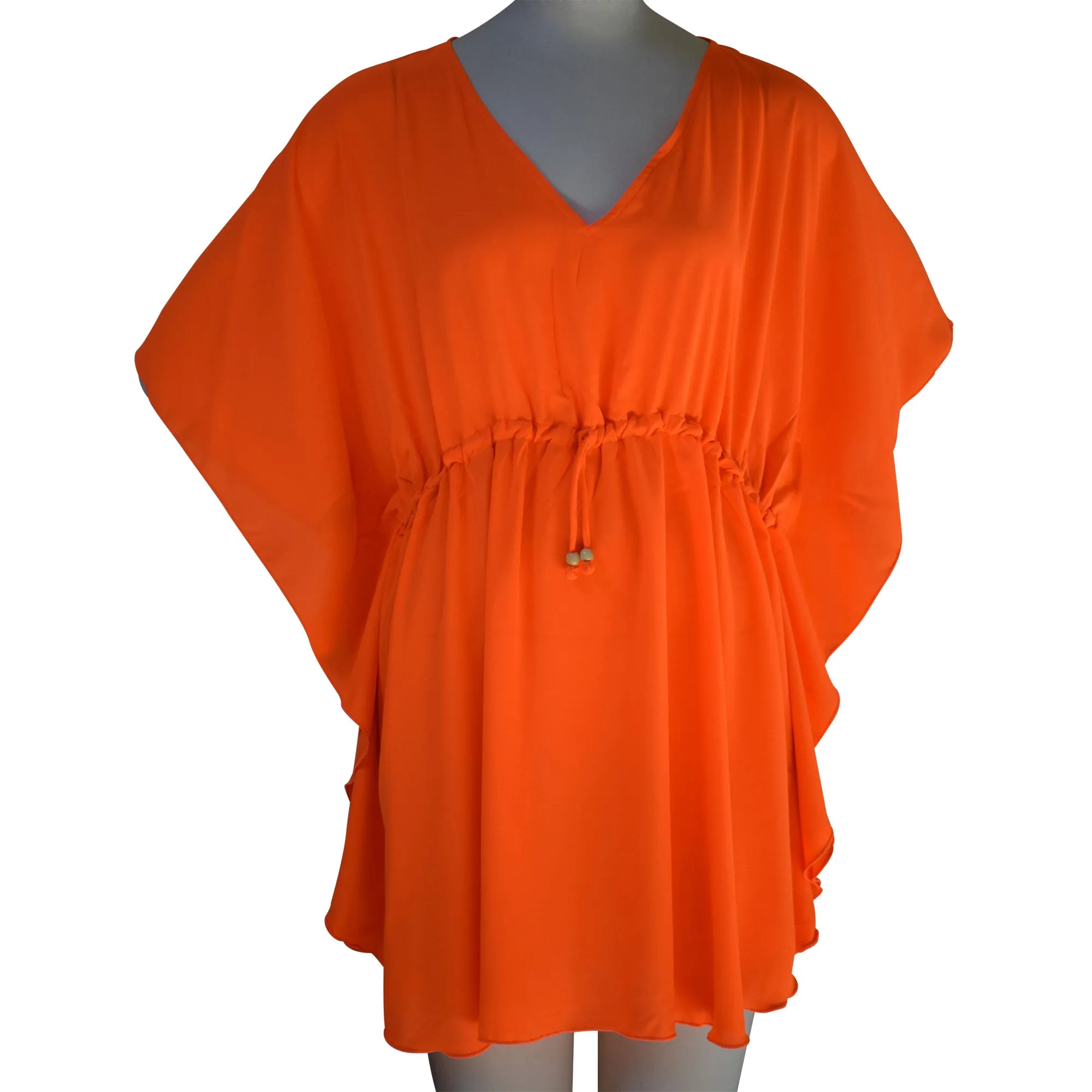 Solid Color Women's V-neck Waist Strap Beach Cover-up