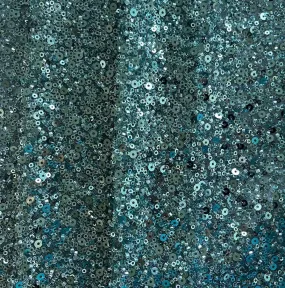 Sparkling Dense Jaded Pine Sequins & Bugle Beads on Mesh (Made in Korea)