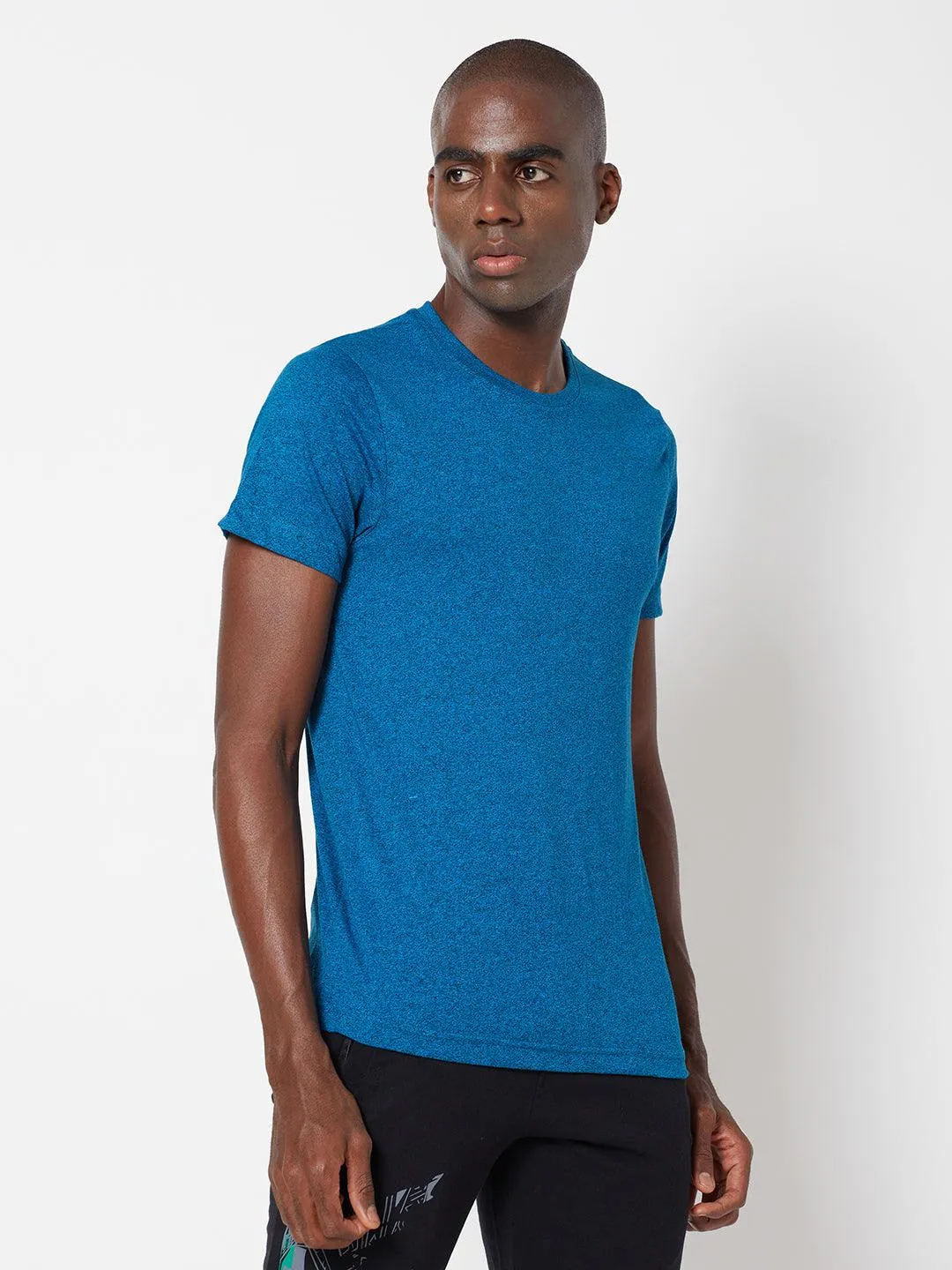 Sporto Men's Round Neck Cotton Tee - Blue Jaspe