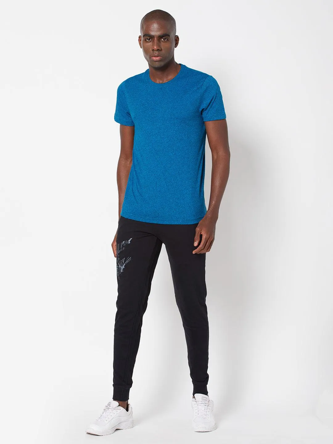 Sporto Men's Round Neck Cotton Tee - Blue Jaspe