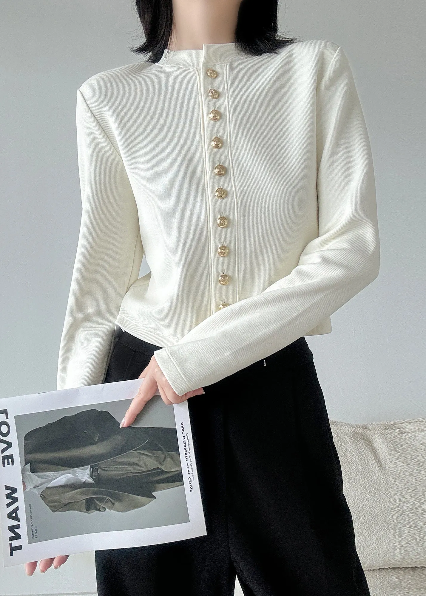 Style White O Neck Button Patchwork Knit Cardigans Spring RB008