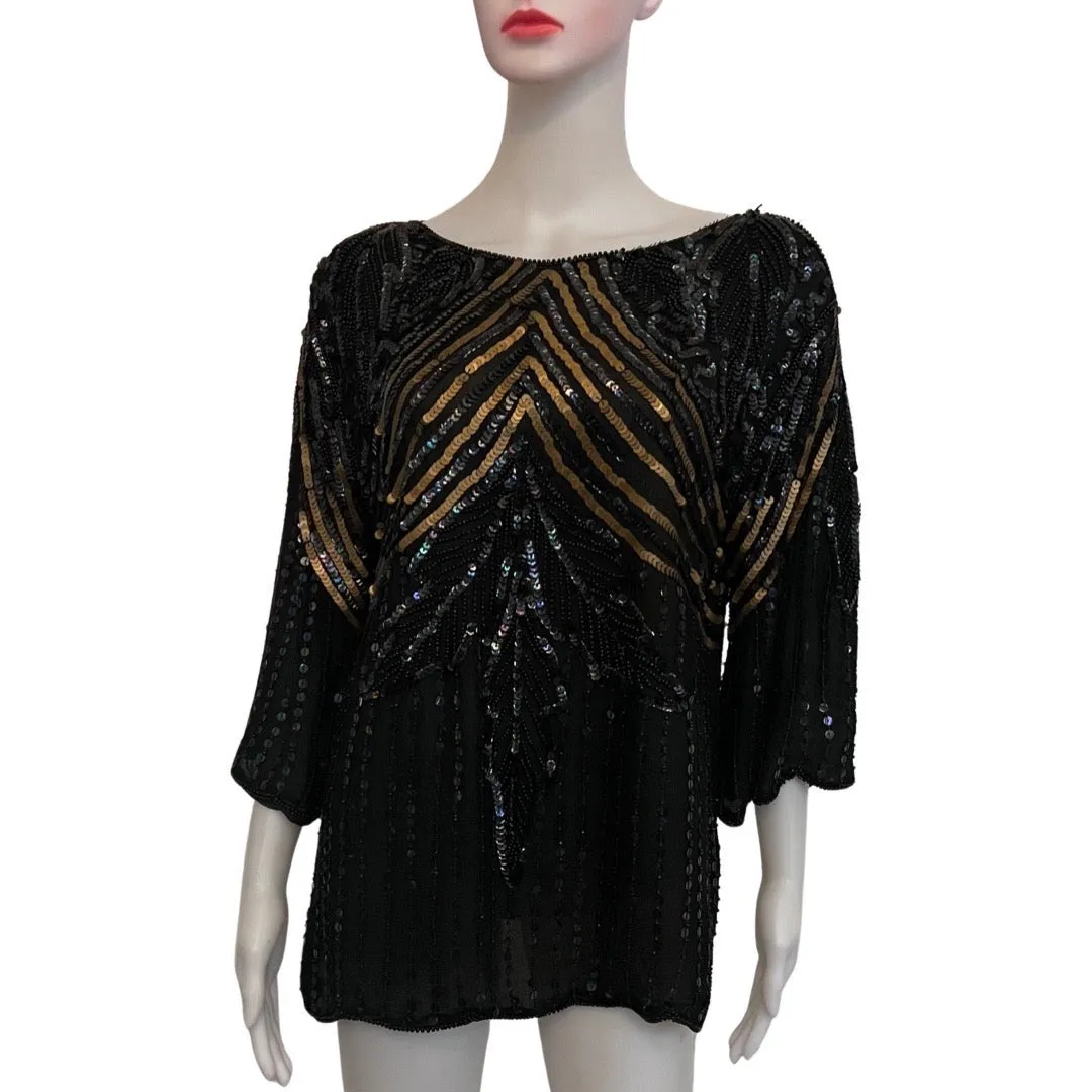 Vintage 1980s Black Beaded & Sequined Blouse