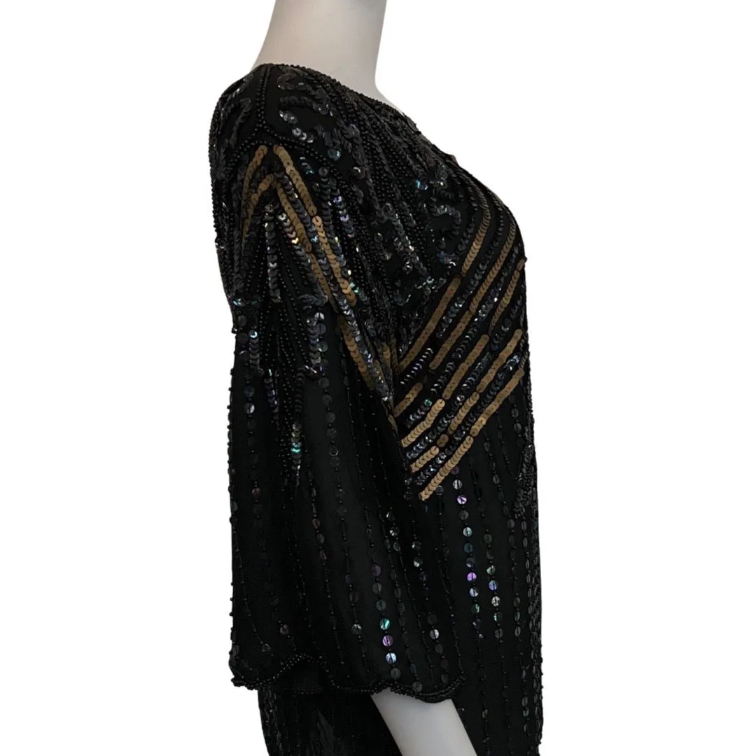 Vintage 1980s Black Beaded & Sequined Blouse