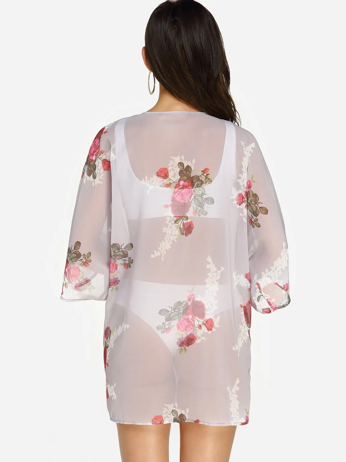 Wholesale 3/4 Sleeve Floral Print Beach Kimono