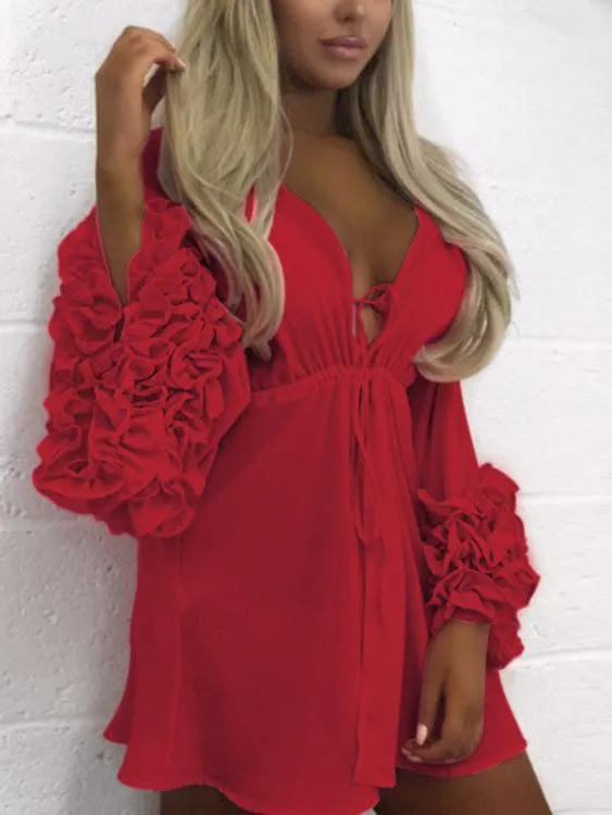 Wholesale Deep V-Neck Long Sleeve Lace-Up Beachwear