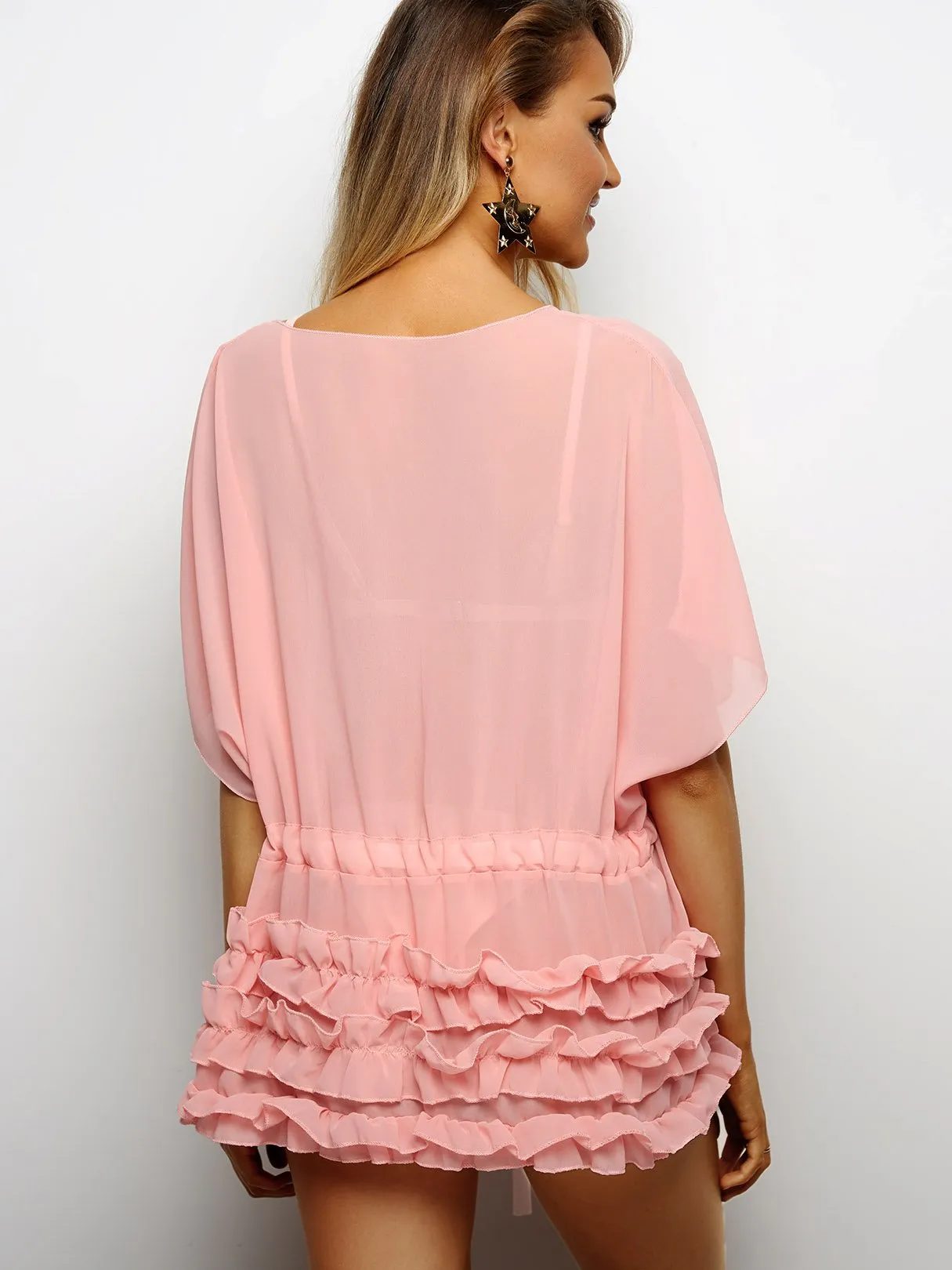 Wholesale Pleated See Through Self-Tie Beach Top