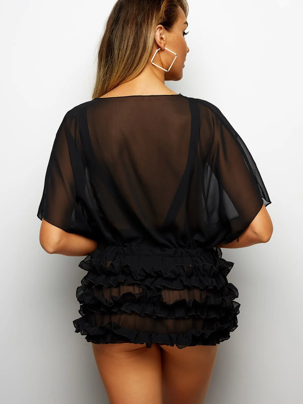 Wholesale Pleated See Through Self-Tie Beach Top