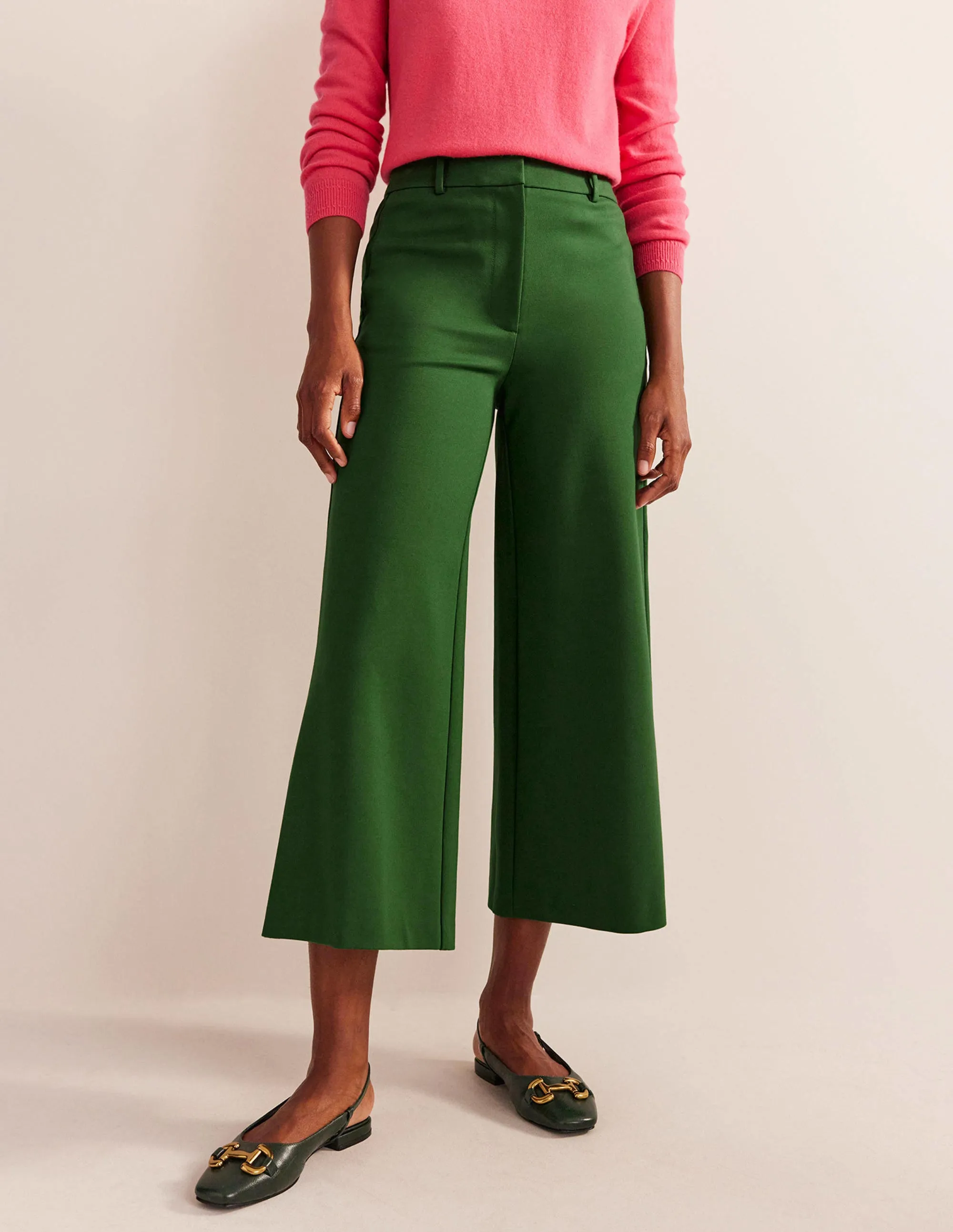 Wide-Leg Ponte Culottes-Winter Green