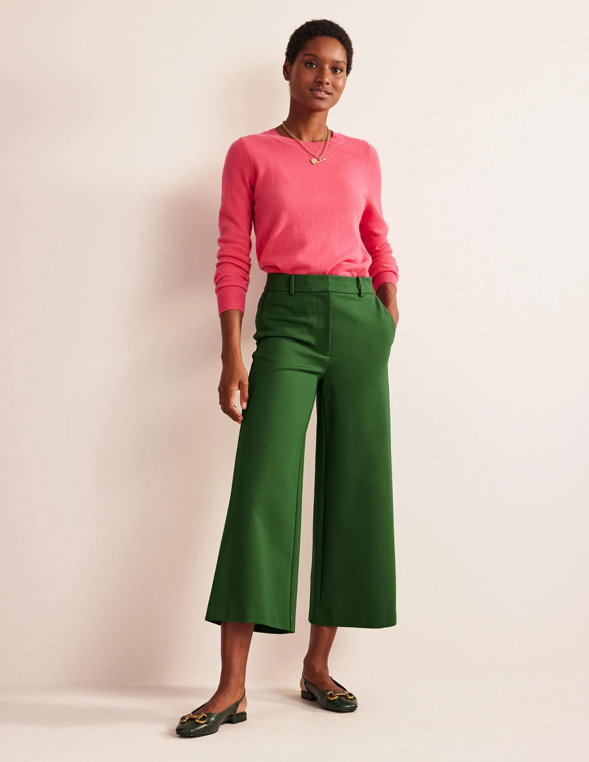 Wide-Leg Ponte Culottes-Winter Green