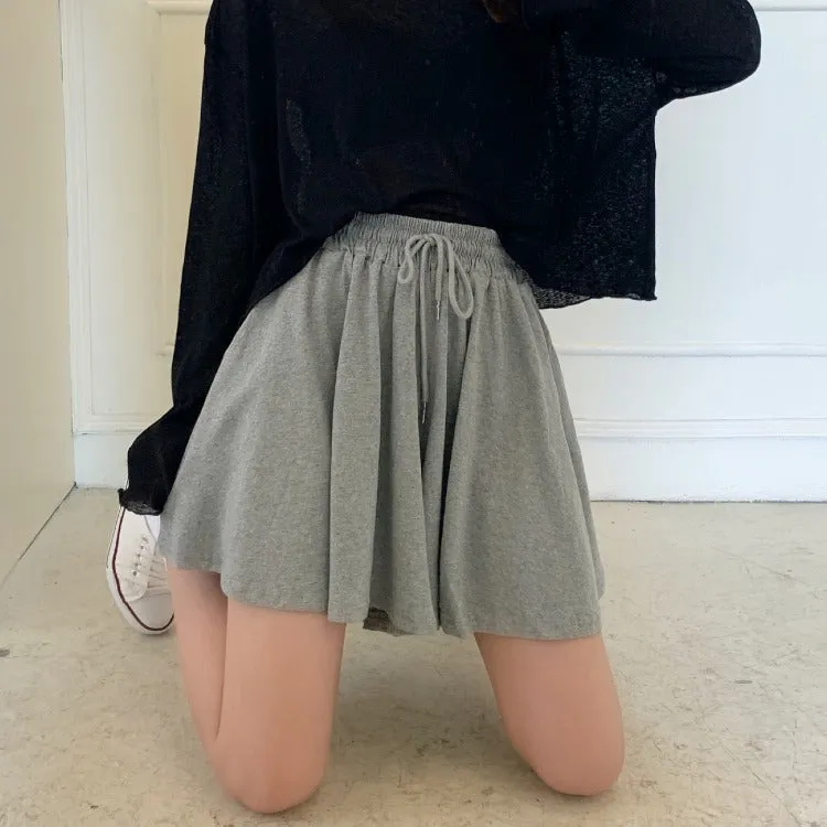 Women High Waist Slim-Look Elastic Wide Leg Casual Shorts Pants Culottes