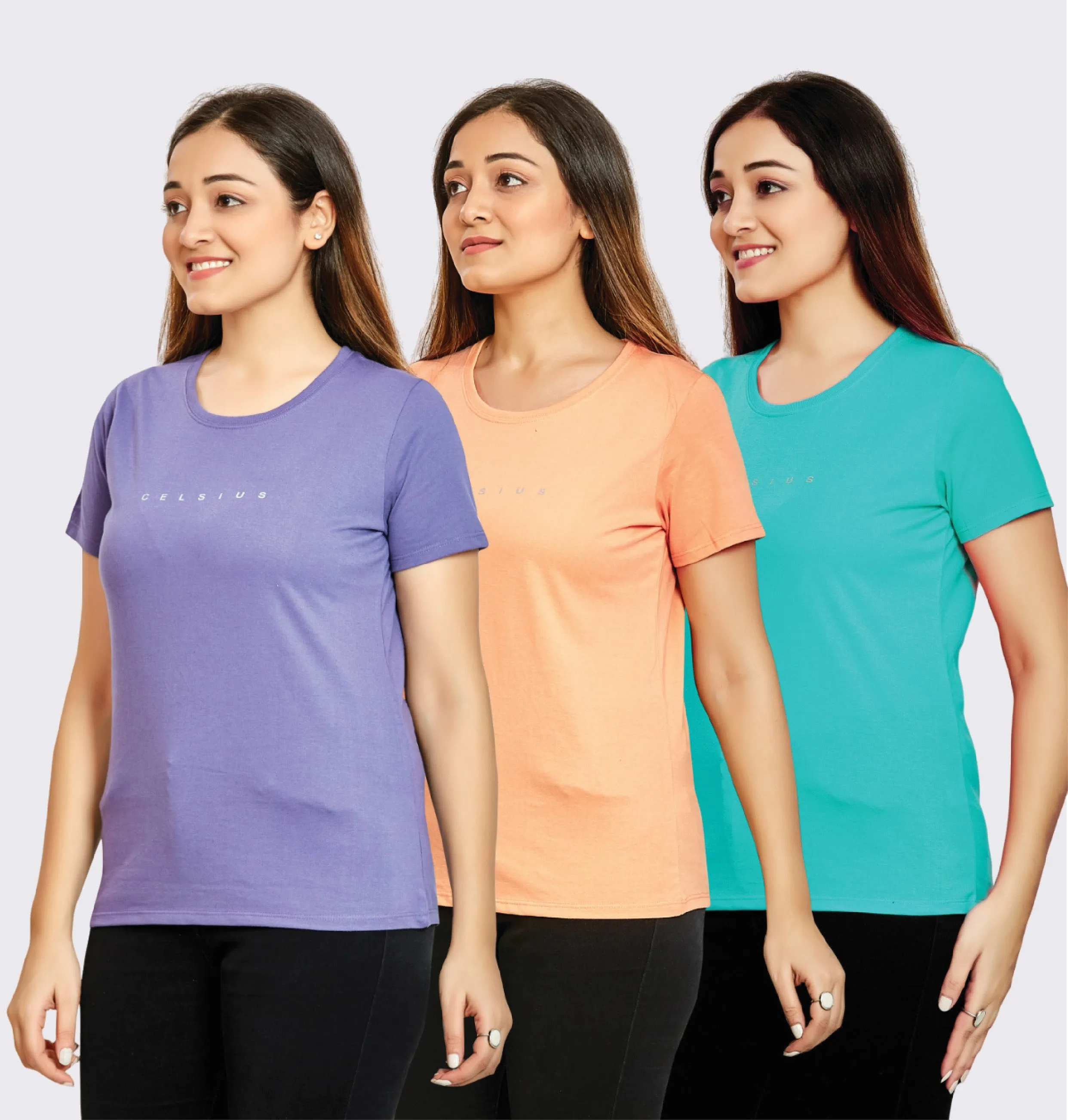 Women's Pack of 3 T-Shirts - CORAL REEF | BLUE ATOLL | BLEACH PURPLE