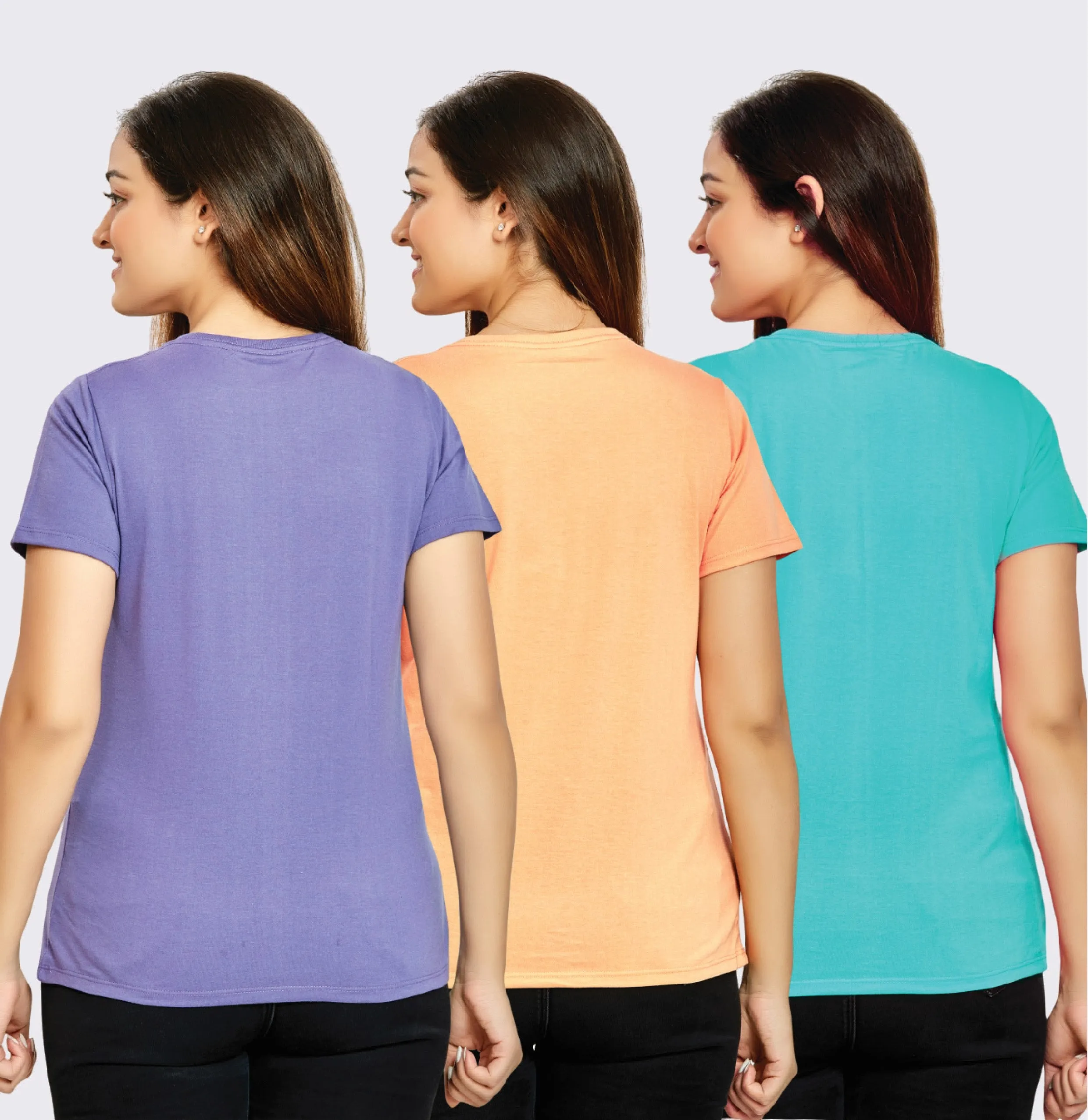 Women's Pack of 3 T-Shirts - CORAL REEF | BLUE ATOLL | BLEACH PURPLE