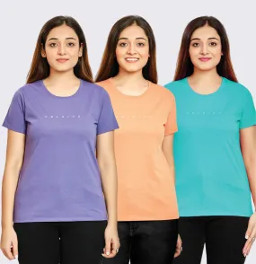 Women's Pack of 3 T-Shirts - CORAL REEF | BLUE ATOLL | BLEACH PURPLE